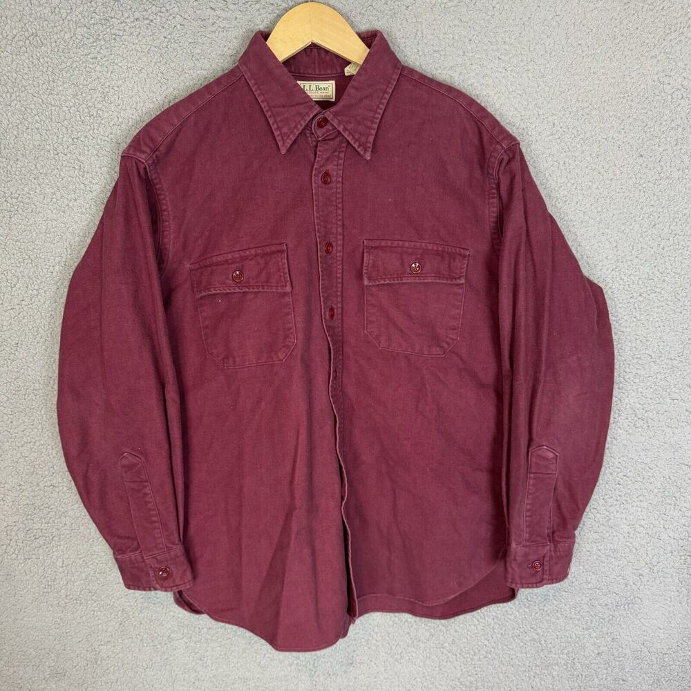 S LL Bean Shirt Men's XL 16.5 Red Chamois Cloth Traditional Fit Flannel Button